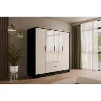 ALTDECOR Kleiderschrank mit Spiegel und Flügeltüren, Garderobenschrank mit viel Stauraum, Vielseitiger Drehtürenschrank, Schrank KOLIN 200x200 cm Schwarz Weiß