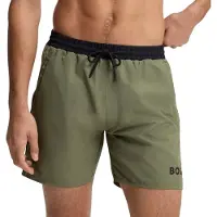BOSS für Herren. 50514429 Shorts mit Logo und grüner Kontrastpaspelierung (S), Strandbekleidung, Polyester