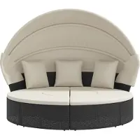 vidaXL Outdoor-Loungebett mit Dach und Kissen Schwarz Poly Rattan