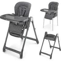 Kinderkraft TULO 3-in-1 Hochstuhl ab 6 Monaten, höhenverstellbar, faltbar, mit Tablett & Rollen, Grau