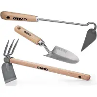 Vito Set 3 Gartengeräte Holzstiel Edelstahl und Eisen handgeschmiedet Hohe Qualität