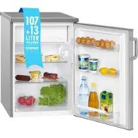 Bomann Kühlschrank mit Gefrierfach, Getränkekühlschrank mit 120L Nutzinhalt und 2 Glasablagen, Türanschlag wechselbar, kleiner Kühlschrank mit stufenloser Temperaturregelung - KS 2194.1 inox