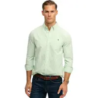 Superdry für Herren. M4011100A Preppy Oxford Hemd grün (L), Lässig, Baumwolle, Klassisch, Langarm