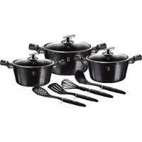 Berlinger Haus Carbon Pro Kochtopf Set 10-Teiliges Induktions Antihaft-Aluminium 3 Kochtöpfen Glasdeckel Grau