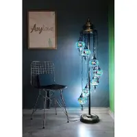 Halay Handgefertigte türkische Stehlampe mit 7 bunten Glaskugeln – orientalische Mosaik-Vloerlamp in Blau