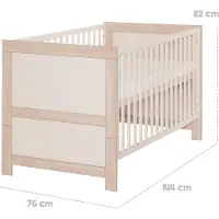 Roba Babybett Momo 70 x 140 cm - Mitwachsendes Gitterbett - Höhenverstellbar - Umbaubar zum Juniorbett - Holz cashmere lackiert / Nachbildung Tristan Eiche