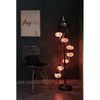 Halay Handgefertigte türkische Stehlampe mit 7 bunten Glaskugeln – orientalische Mosaik-Vloerlamp für warmes Licht