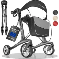Aktiv shop GmbH ELONEO Carbon Rollator faltbar und leicht mit Sitz, Leichtgewicht-Reiserollator, ultraleicht, Grau - Größe L