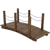 Relaxdays Garten Brücke, Pfosten mit Ketten, Tannenholz, für Gartenteich, HxBxT: 55 x 150 x 67 cm, Holzbrücke, braun