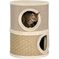 PawHut Kratztonne 49 cm hoch Ø35,5 cm zweistöckige Katzentonne Plüsch Sisal