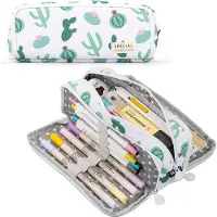 Youjia Federmäppchen Federtaschen Teenager Mädchen Mäppchen Etui Stifte 3 Fach, Große Kapazität Pencil Case für Schule & Büro, Kaktus