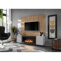 ASM-Moebel Wohnwand Anbauwand XARI II PGAS G-K mit Push - Click und Bio-Ethanol Kamin