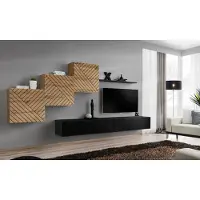 ASM-Moebel Anbauwand Wohnwand Schrankwand SWITCH X Wotan mit Lamellen Hochglanz Push Click