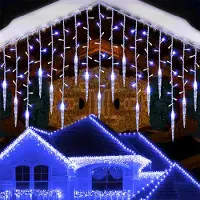 Lapamax 2 Stück LED Lichterkette Eisregen Eiszapfen, Lichtervorhang Blau 8 Modi Memory Funktion, Weihnachtsbeleuchtung Deko Balkon Fenster
