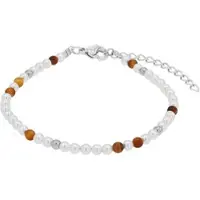 Amor Armband "Schmuck Geschenk", edelstahlfarben, braun, weiß, braun, Armbänder, Damen, 20cm, Edelstahl, Armband, mit Tigerauge oder Lapislazuli - mit Muschelkernperle