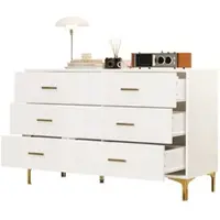 OKWISH Kommode Sideboard 120x40x76 mit 6 Schubladen gestreifter Front stabilen Füßen hochwertigem MDF Stauraum Anrichte modern Weiß