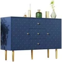 OKWISH Kommode Sideboard 120x40x83 cm mit 2 Türen und 3 Schubladen, höhenverstellbarem Einlegeboden, Fischschuppenfront, Marineblau