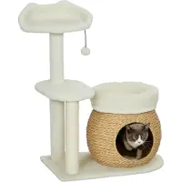 StarTech.com Katzen Kratzbaum - Kratzsäule mit Höhle - 79 cm hoch - 3 Ebenen - Holz - Für Katzen bis 5 kg - Cremeweiß