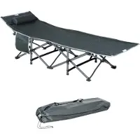 Fortuna Lai Sonnenliege Klappbare Liege mit Kopfkissen Seitentasche integrierte Aufbewahrungstasche Metall und Oxford-Stoff 188 x 64,5 x 53 cm grau