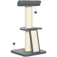StarTech.com Kletterbaum für Katzen - Kratzbaum mit Kratzbrett - 92 cm hoch - 3 Ebenen - Holzstruktur - Dunkelgrau