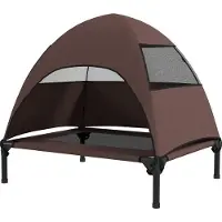 Fortuna Lai Hundeliege Outdoor mit Dach, Erhöhtes Hundebett für Mittelgroße Hunde, 76 x 61 x 71cm, Kaffee