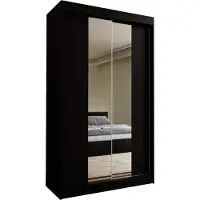 Masseno Schiebetürenschrank LUCENZA 120 cm Kleiderschrank Schlafzimmer Schrank 2-türig mit Spiegel Schwarz