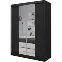 Masseno Schiebetürenschrank LUCENZA 160/216/61 cm 2-türig Schlafzimmer Schrank Kleiderschrank mit Spiegel Schwarz