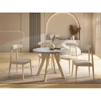 WFL GROUP Runder Ausziehbarer Esstisch im Loft-Stil – Industrieller Tisch mit Holzbeinen – Platzsparender Tisch für Wohnzimmer – Beton Grau – 90 bis 190 cm