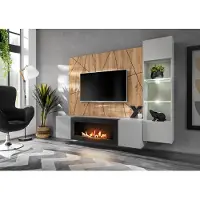 ASM-Moebel Wohnwand Anbauwand XARI PGAS G-K mit Led B. und Push - Click und Bio-Ethanol Kamin
