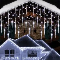 Lapamax LED Lichterkette Eisregen Eiszapfen, Lichtervorhang Kaltweiß 8 Modi Memory Funktion, Weihnachtsbeleuchtung Deko Balkon Fenster