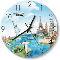 DEQORI Glasuhr Ø30 cm Zahlen 'Wahrzeichen der Welt' Wanduhr Glas Uhr Design leise