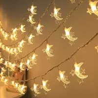 Lapamax Ramadan Lichterkette 3M 20LED Mond mit 3 Sternen Muslim Ramadan Deko für Zuhause Hochzeit Weihnachten Lichterketten Dekorationslicht Party-Festival-Lichter