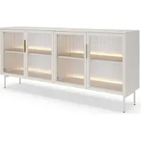 Masseno Kommode GLORIA 181,3 cm Sideboard mit LED 4 Türen für Wohnzimmer Schlafzimmer Modern 181,3x39,3x82,6 cm Kaschmir / Kaschmir