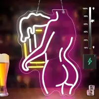 Lapamax 40x28cm Dimmbare Bier Dame Neon Schild Nachtlicht USB Powered Bier Bar Night Club Wanddekoration