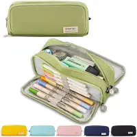 Youjia Federmäppchen Federtaschen Teenager Mädchen Mäppchen Etui Stifte 3 Fach, Große Kapazität Pencil Case für Schule & Büro, Grün