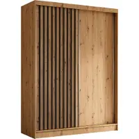 Masseno Schiebetürenschrank LAMELLO 160 cm Kleiderschrank Schlafzimmer Schrank 2-türig mit Lamellen Eiche Artisan