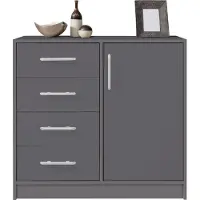 Masseno Kommode VANO 90 cm Sideboard mit 4 Schubladen und 1 Türen für Wohnzimmer Schlafzimmer Modern 90x40x84 cm Anthrazit / Anthrazit