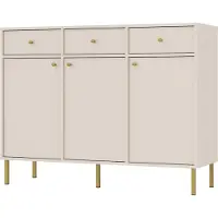 Masseno Kommode TORINO 125 cm Sideboard mit 3 Schubladen und 3 Türen für Wohnzimmer Schlafzimmer Modern 125x41x95 cm Beige / Beige