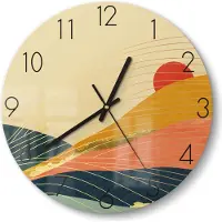 DEQORI Glasuhr Ø30 cm Zahlen 'Abstrakte Bergwelt' Wanduhr Glas Uhr Design leise