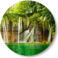 DEQORI Glasuhr Ø50 cm Römisch 'Grüner Wasserfall' Wanduhr Glas Uhr Design leise Küchenuhr