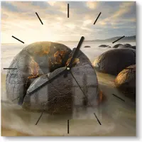 DEQORI Glasuhr 30x30 cm Modern 'Magie der Moeraki' Wanduhr Glas Uhr Design leise Küchenuhr