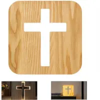 Slyrun Holz-Nachtlicht Kreuz 3D LED Tischlampe, Jesus Kreuz Optische Lampe, Personalisierte Geschenkidee für Frauen
