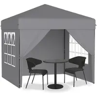 UISEBRT 2,5x2,5 m Pop-Up Pavillon, Faltpavillon Ein-Knopf Schnellaufbau, wasserdicht & UV-Schutz, mit 4 Seitenteilen, inkl. Tasche – Silber