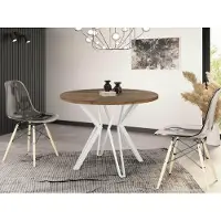 WFL GROUP Runder Tisch für das Esszimmer - 100 oder 120 cm Durchmesser - Ausziehbarer Tisch mit Pulverbeschichteten Weißen Metallbeinen - Industriestil - 120 cm - Lefkas Eiche