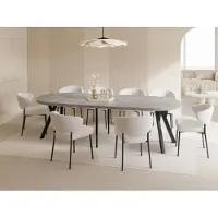 WFL GROUP Esstisch Rund Groß XXL Ausziehbar im Loft-Stil – 100 bis 250 cm – Extra Lang Ausziehtisch mit Schwarzen Holzbeinen, Industrieller Tisch für 5-14 Personen – Esszimmertisch – Grauer Beton