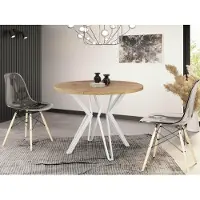 WFL GROUP Runder Tisch für das Esszimmer - 100 oder 120 cm Durchmesser - Ausziehbarer Tisch mit Pulverbeschichteten Weißen Metallbeinen - Industriestil - 120 cm - Craft Eiche
