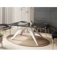 WFL GROUP Esstisch Venus im Modern Still, Rechteckig Tisch in Schwarzer Marmoroptik - Ausziehbar von 140 cm bis 240 cm, Pulverbeschichtete Weiße Metallbeine - 140 x 80 cm - Marmor Schwarz