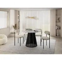 WFL GROUP Esstisch Rund Ausziehbar mit Lamellen im Loft-Stil – 120 bis 200 cm – Industrieller Tisch mit Schwarzen Metallbeinen, Platzsparend für Wohnzimmer oder Esszimmer – Marmor Weiß