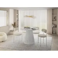 WFL GROUP Esstisch Rund Ausziehbar mit Lamellen im Loft-Stil – 120 bis 200 cm – Industrieller Tisch mit Weißen Metallbeinen, Platzsparend für Wohnzimmer oder Esszimmer – Marmor Weiß