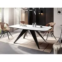 WFL GROUP Ausziehbarer Esstisch im Loft-Stil - Industrieller Tisch mit Schwarzen Metallbeinen - Modernes Design für Wohnzimmer - 180 cm Ausziehbar auf 220 cm - Weiß